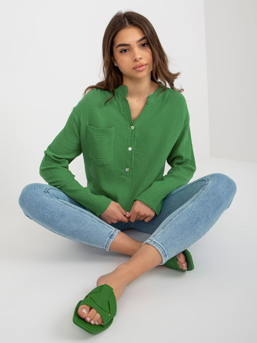 Zelené tričko s dlouhým rukávem pro ženy od FPrice, L i523_2016103376919