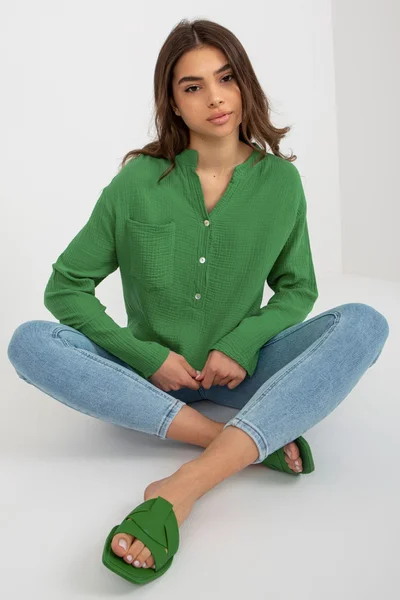 Zelené tričko s dlouhým rukávem pro ženy od FPrice