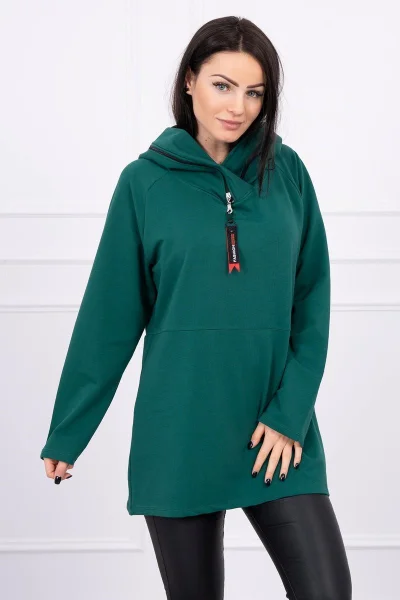 Zelená oversize tunika s kapucí na zip K-Fashion