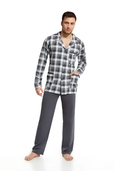 Kostkované pyžamo pro muže s dlouhým rukávem a kalhotami