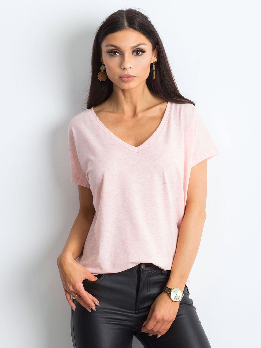 Dámské tričko s výstřihem do V světle růžové FPrice, XL i523_2016102117209