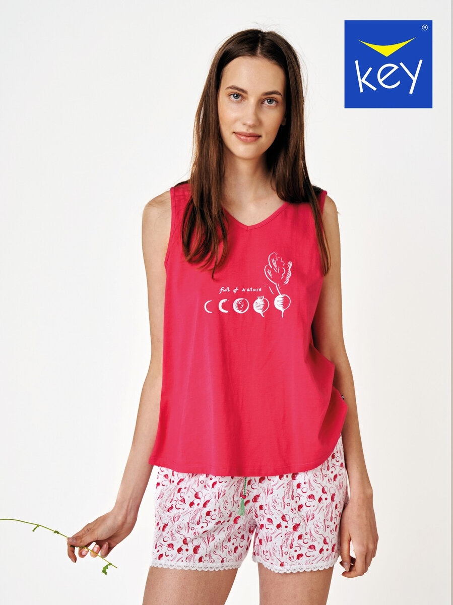 Letní pyžamo pro ženy s tričkem a šortkami v růžové barvě, Růžová S i384_87779711