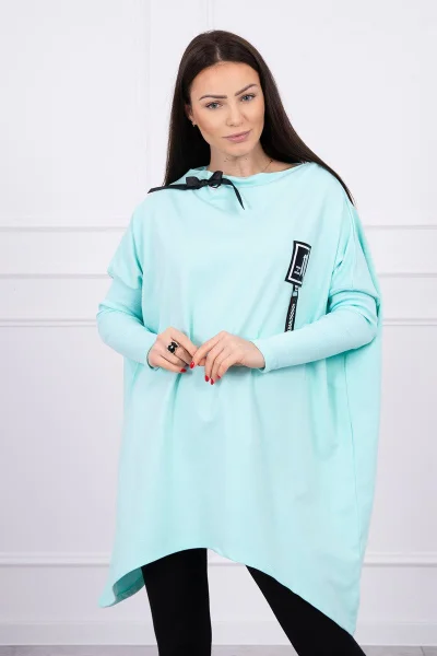 Dámská mint oversize mikina s asymetrickými boky K-Fashion