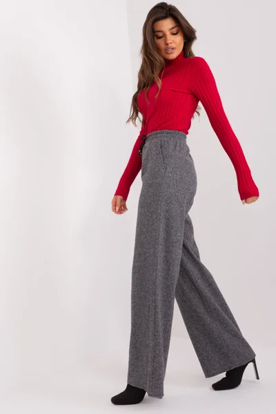 Šedé ležérní dámské kalhoty s vysokým pasem