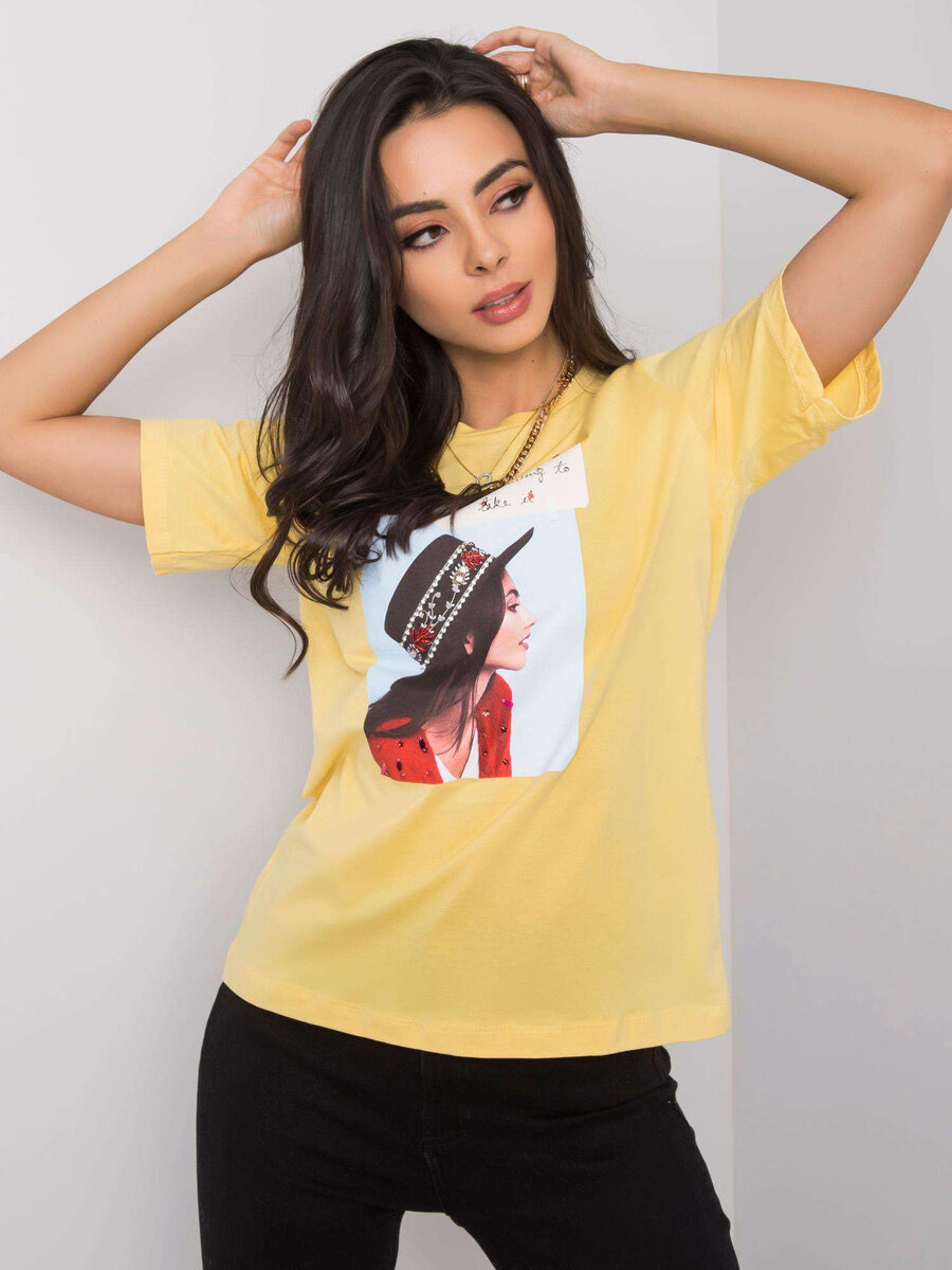 Žluté dámské tričko s potiskem FPrice, S i523_2016102842637
