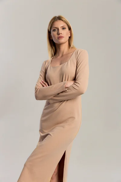 Dámské šaty Judy V-neck Béžová - Benedict Harper