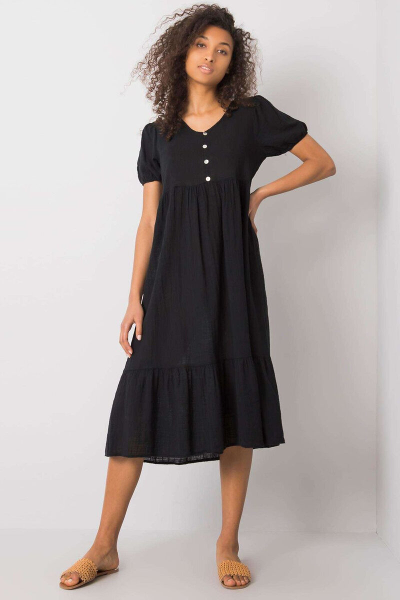 Černé denní šaty s volánkem a srdíčkovým výstřihem od Och Belly, s i240_165876_2:S