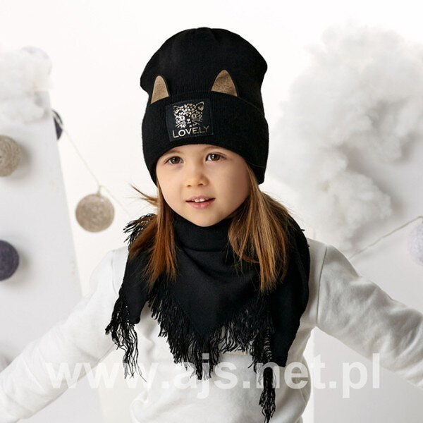 Zimní dívčí sada s čepicí a šálkem AJS - Třpytivé klapky a třásně - Směs barev, směs barev 50-52 cm i384_1864090