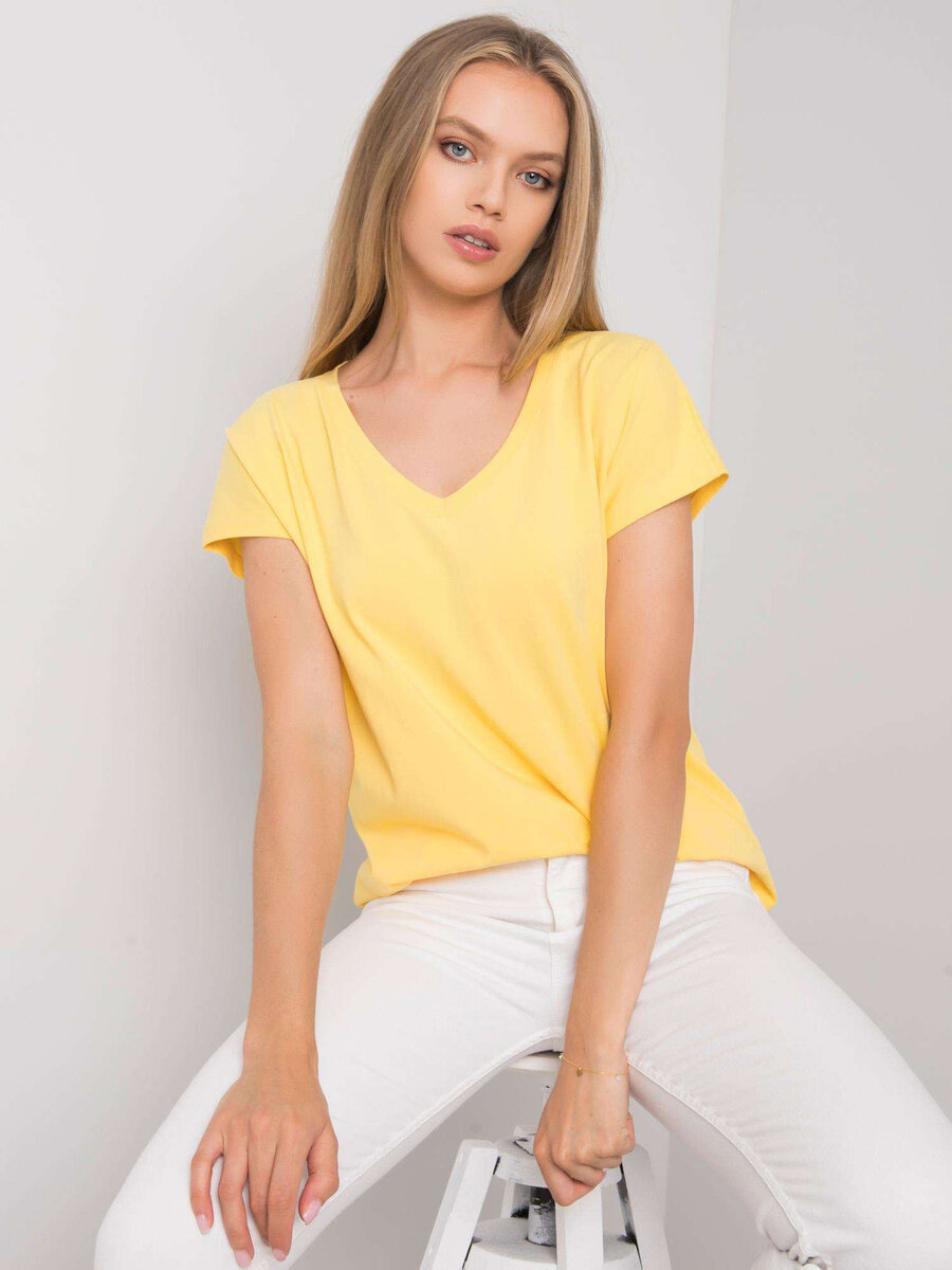 Dámské bavlněné tričko s výstřihem do V žluté FPrice, L i523_2016102986546