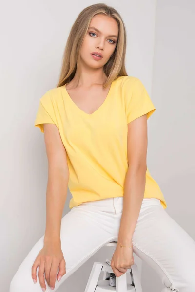 Dámské bavlněné tričko s výstřihem do V žluté FPrice
