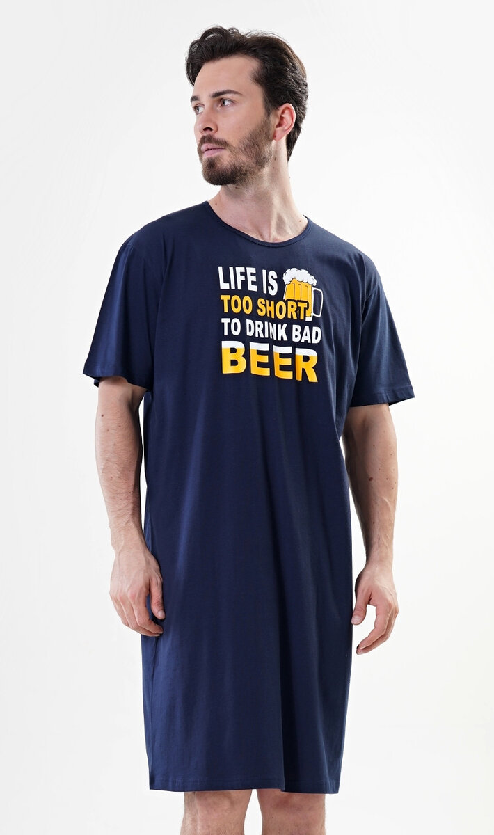 Pánská noční košile s krátkým rukávem Life is beer Cool Comics, tmavě modrá L i232_9060_55455957:tmavě modrá L