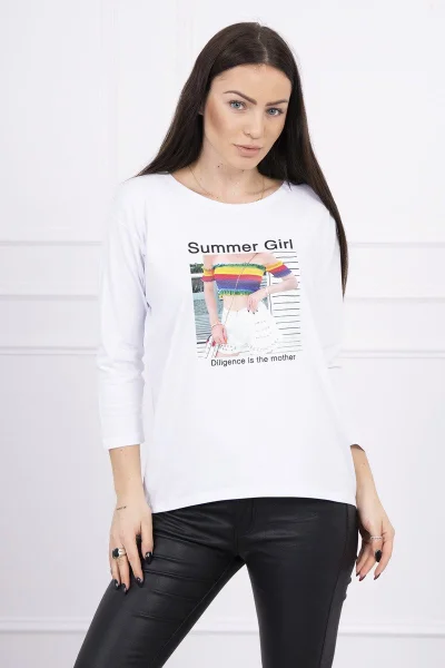 Dámská bílá halenka s potiskem Summer Girl od K-Fashion