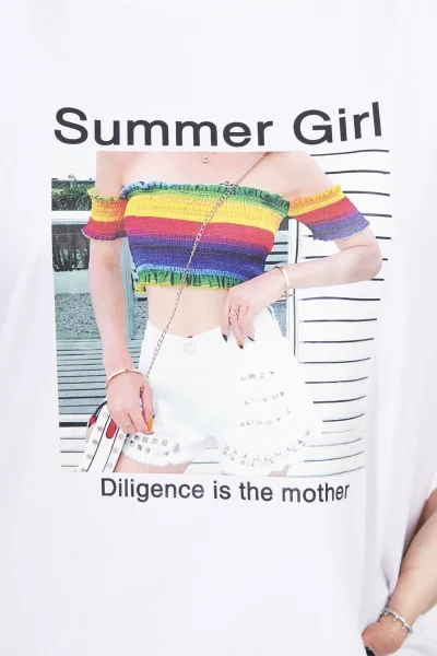 Dámská bílá halenka s potiskem Summer Girl od K-Fashion