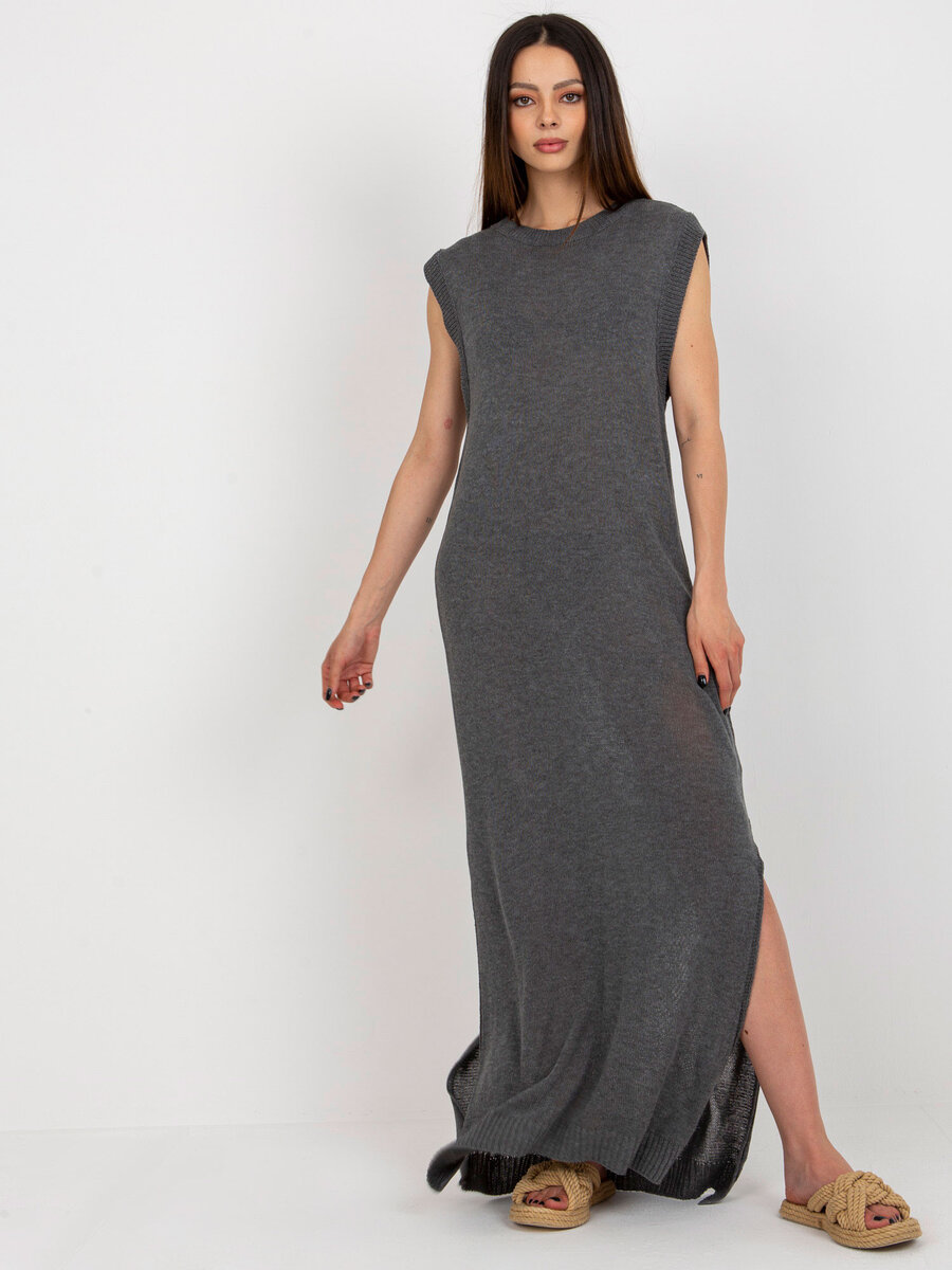 Šedé pletené šaty s kulatým výstřihem - Letní elegance, jedna velikost i523_2016103408979