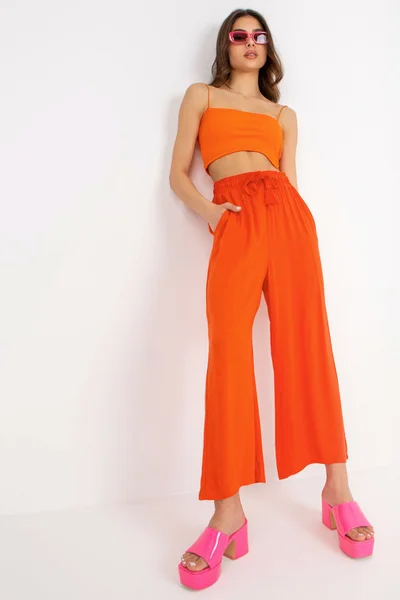 Oranžové dámské kalhoty FPrice s vysokým pasem