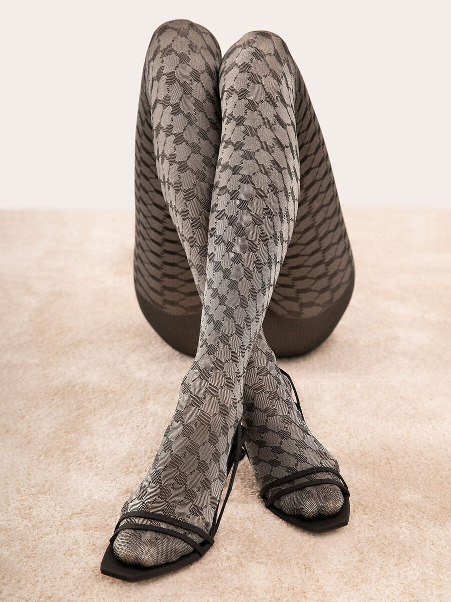 Lesklé vzorované punčochové kalhoty Grey 30 den Fiore G, Grey 3-M i384_21263093