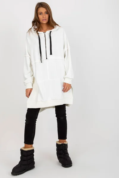 Dámská ecru oversized mikina s kapucí - Fashionhunters