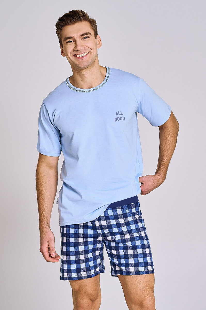 Mužská pohodlná bavlněná souprava - Modré pyžamo Taro Owen, modrá M i384_22964122