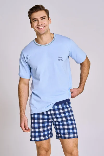 Mužská pohodlná bavlněná souprava - Modré pyžamo Taro Owen