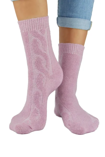 Růžové vlněné copánkové ponožky Noviti