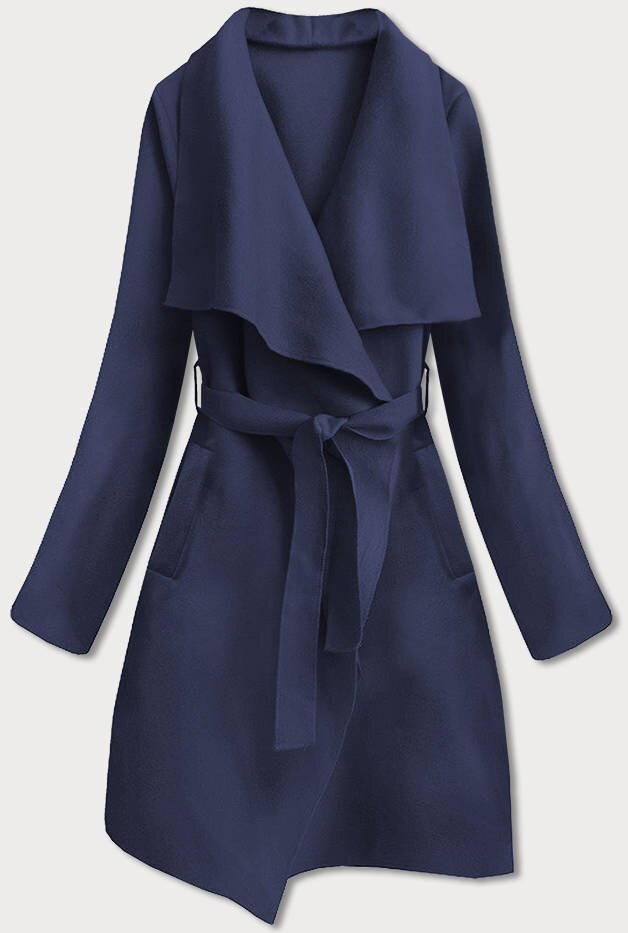 Tmavě modrý dámský minimalistický kabát 5085 MADE IN ITALY, odcienie niebieskiego ONE SIZE i392_19424-50