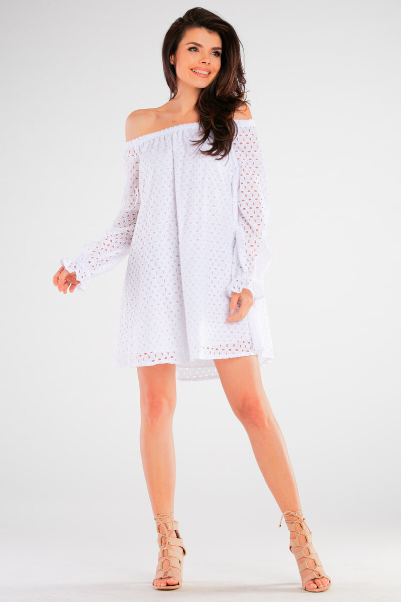 Letní bavlněné dámské šaty Bílá - Awama, bílá S/M i10_P65165_1:2021_2:116_