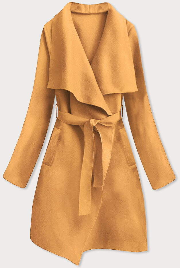 Hořčicový dámský minimalistický kabát WJH53O MADE IN ITALY, odcienie żółtego ONE SIZE i392_19433-50