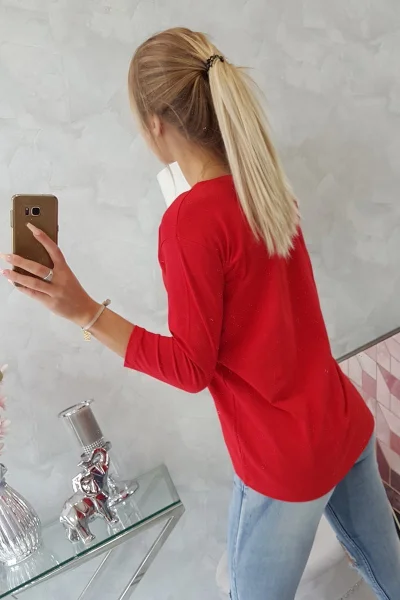 Dámská červená halenka s flitry ptáka K-Fashion