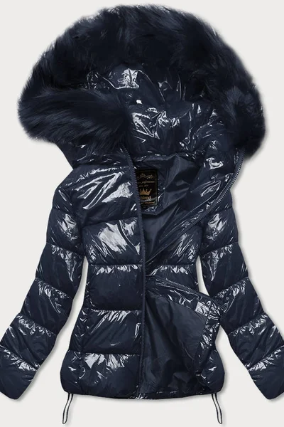 Lesklá modrá dámská bunda na zimu s kapucí Libland
