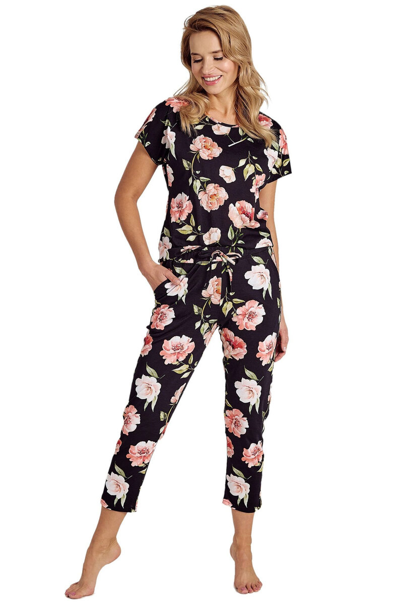 Černé květinové pyžamo pro ženy od Taro, černá L i41_9999940675_2:černá_3:L_