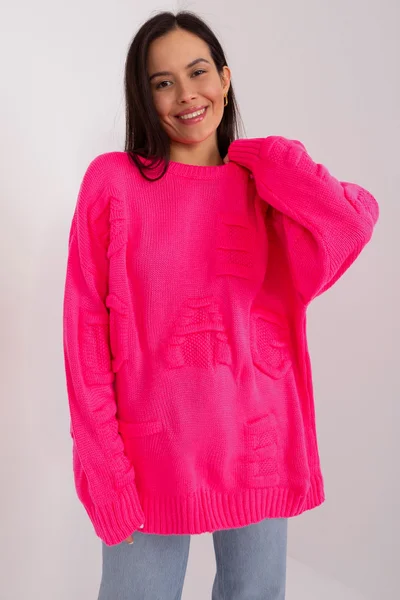 Dámský oversize fluo růžový svetr Fashionhunters