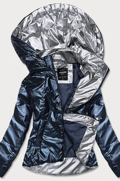 Šedomodrá bunda pro ženy se stříbrnou kapucí 58093 ATURE