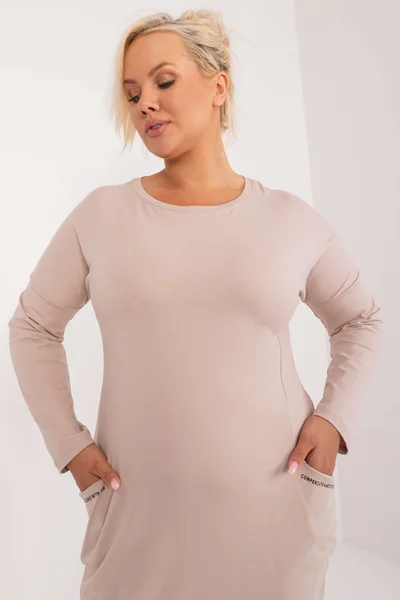 Dámské plus size béžové mikinové šaty Fashionhunters