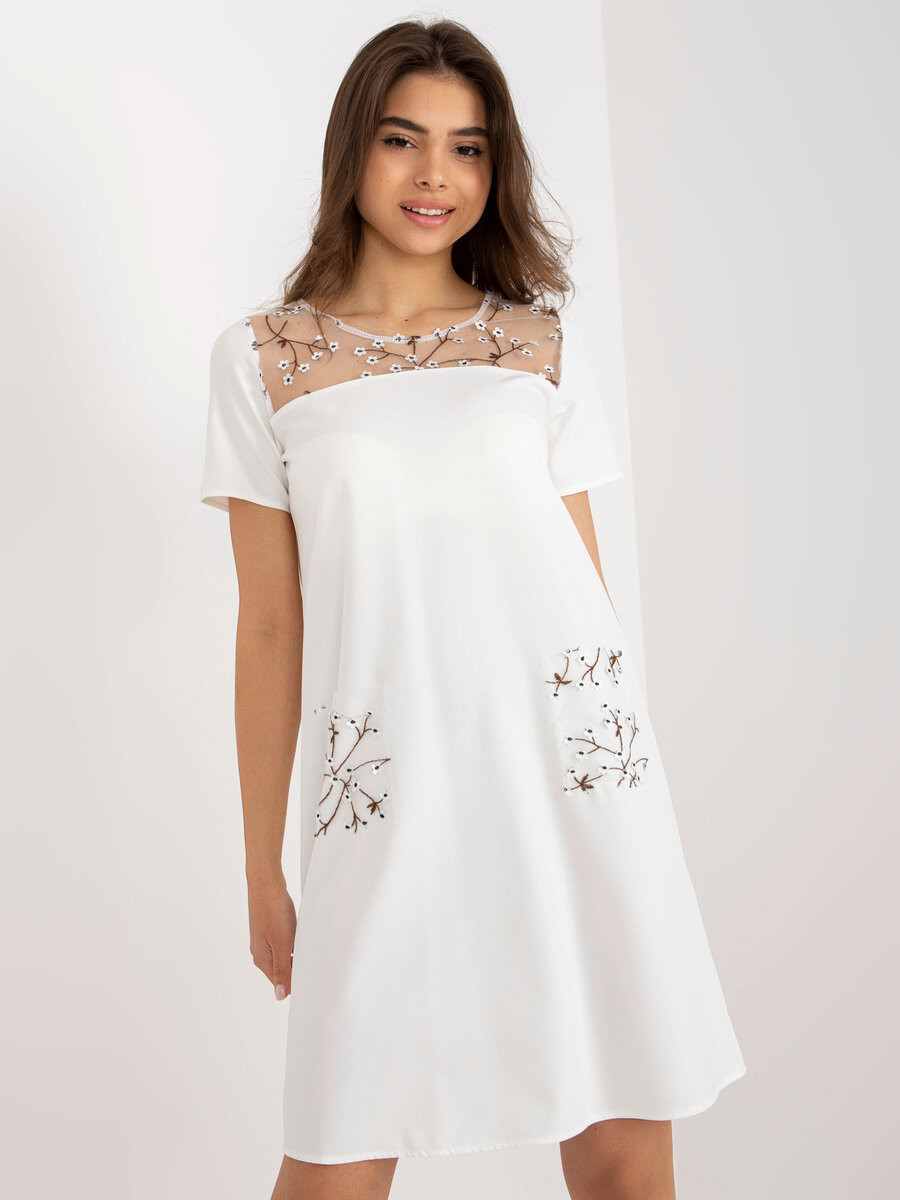 Krémové dámské šaty FPrice s krajkovými detaily, 36 i523_2016103377299