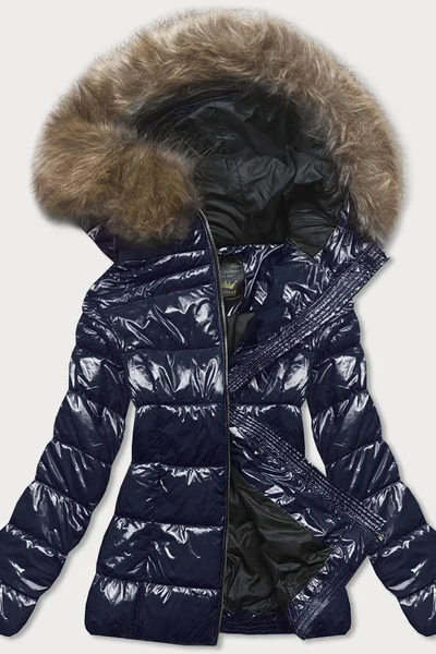 Lesklá modrá bunda na zimu s kapucí Libland