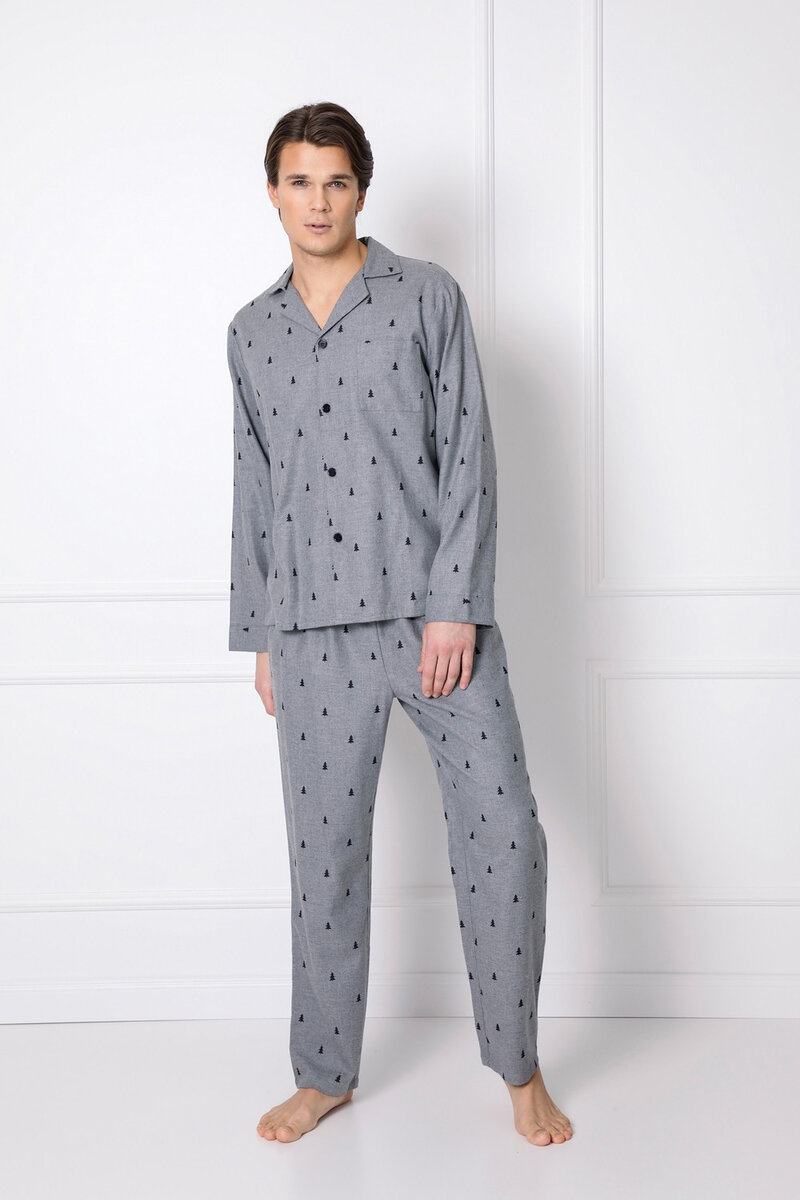 Mužské flanelové pyžamo Aruelle Elis Long, šedá melanž L i384_69968269