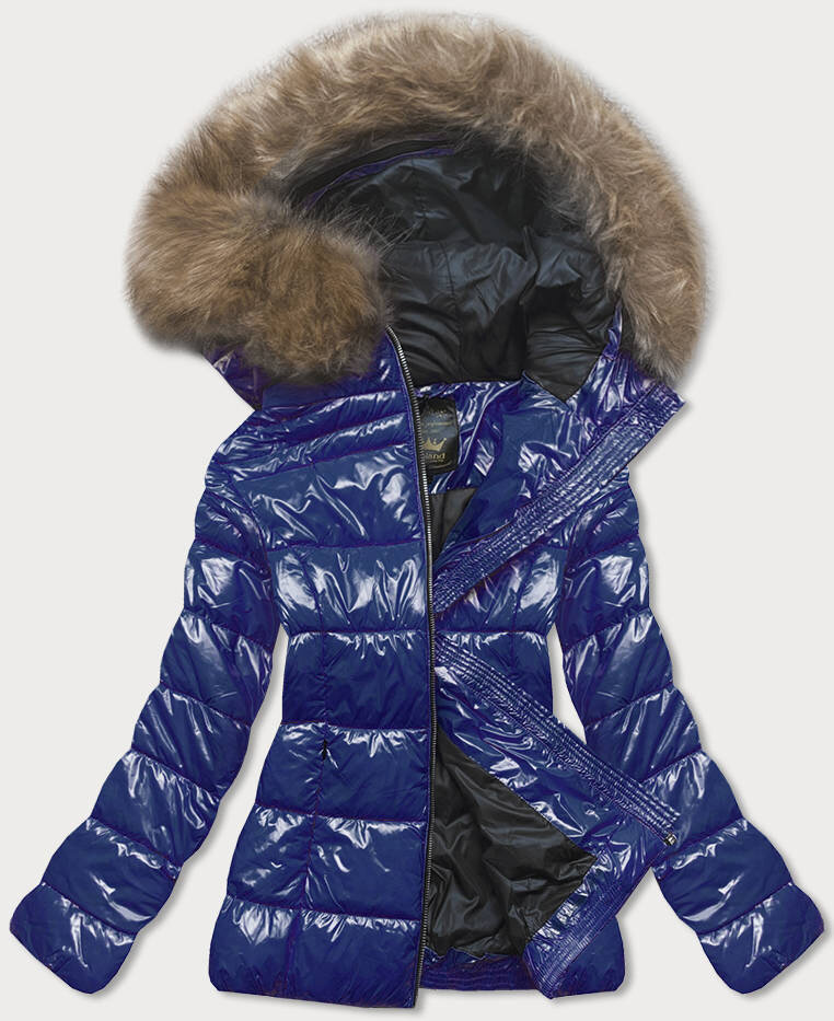 Zimní lesklá prošívaná bunda s kapucí Libland, odcienie niebieskiego S (36) i392_14269-46