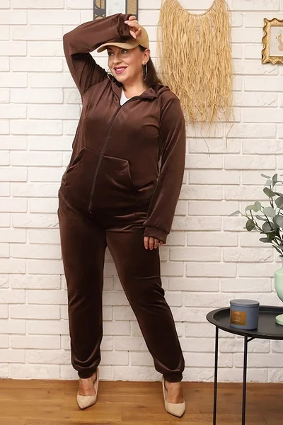 Dámská plus size mokka tepláková souprava s mikinou Moon