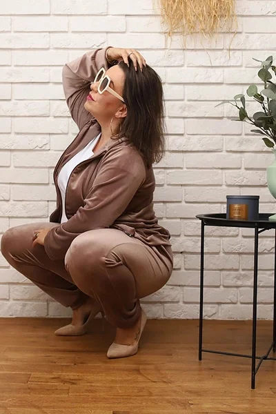 Plus Size béžová tepláková souprava s rozepínací mikinou Moon