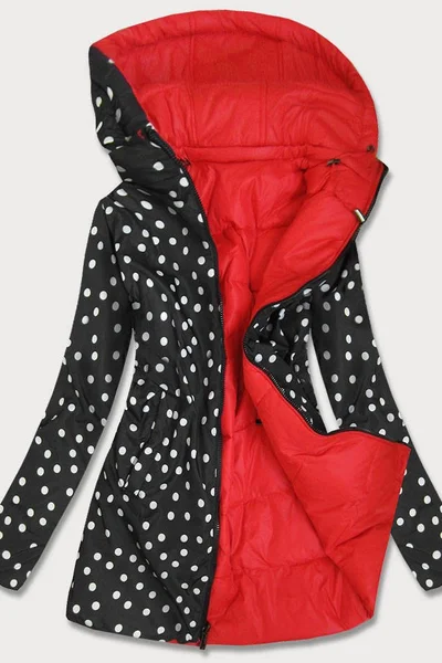 Červená a puntíkovaná oboustranná bunda pro ženy s kapucí 5O3 MHM