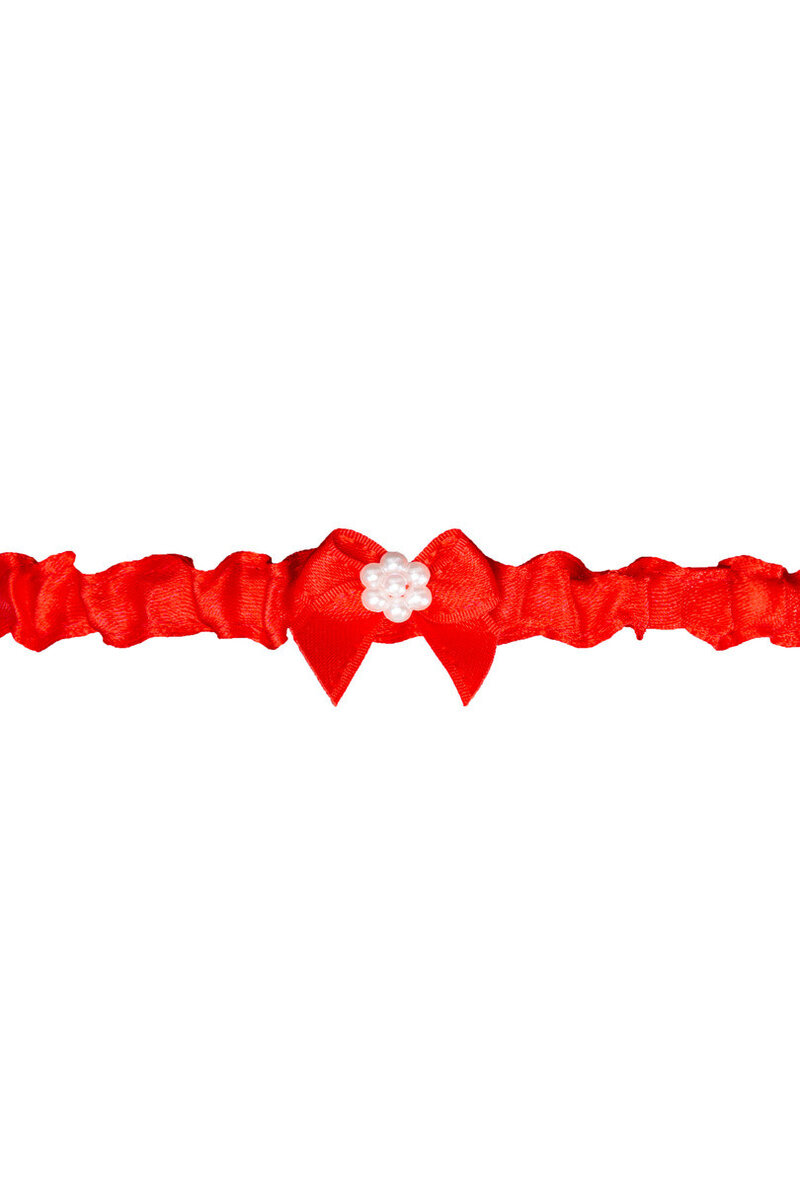 Červený saténový podvazek s korálky, Červená Univerzální i170_PW-110CZE