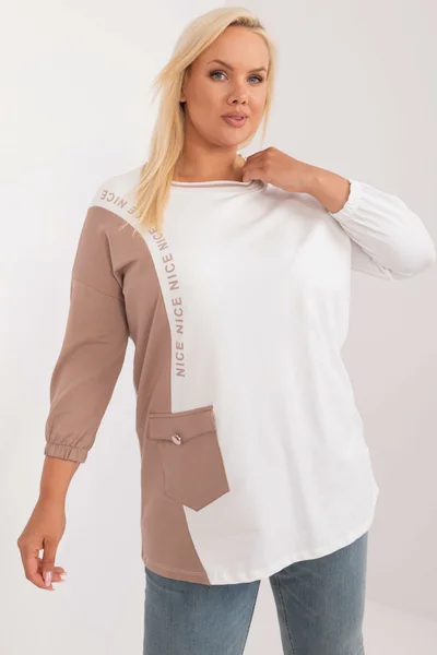 Ecru plus size dámská halenka s rukávy Fashionhunters