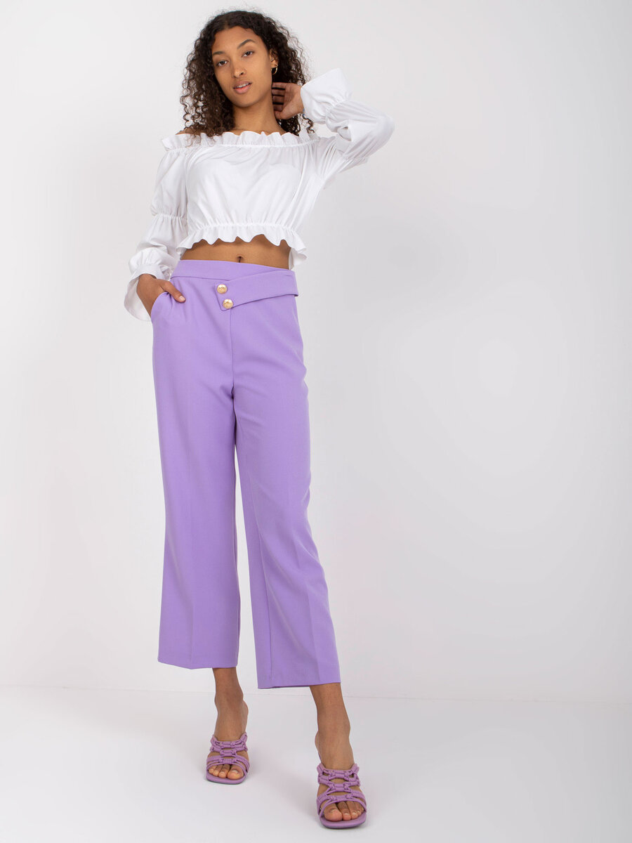Kalhoty FPrice s ozdobnými knoflíky a zipem - světle fialové - pro ženy, 36 i523_2016103218318