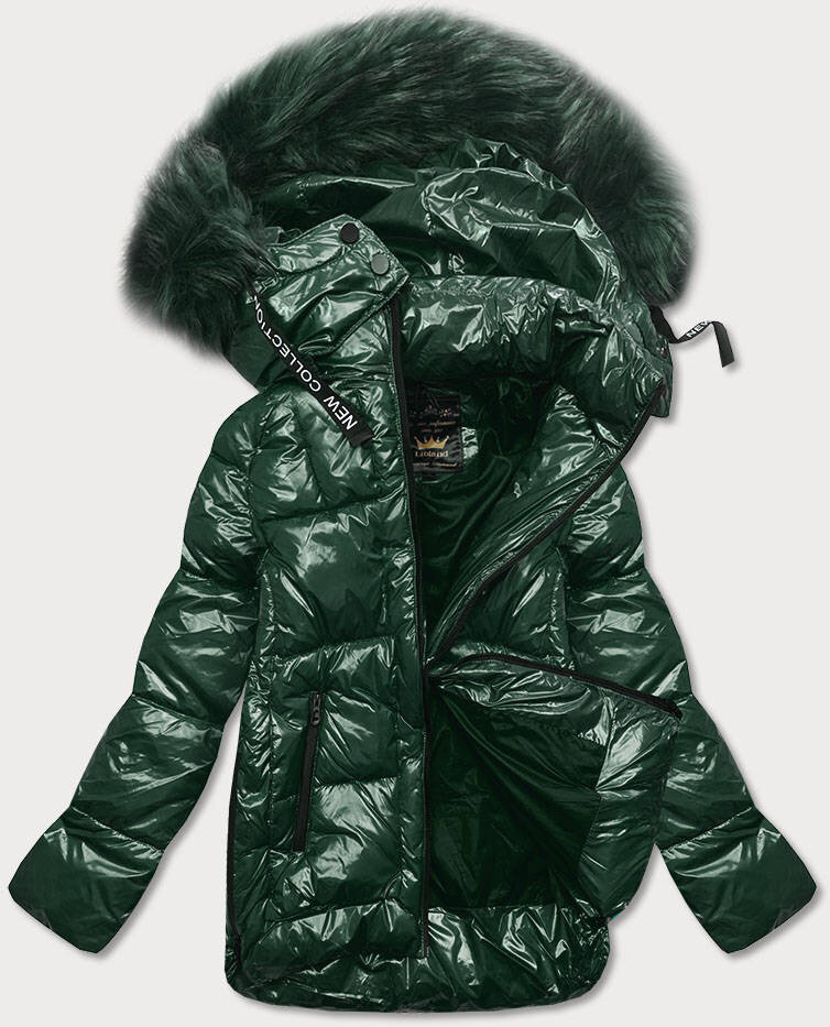 Zimní zelená péřová bunda s kapucí Libland, odcienie zieleni S (36) i392_14285-46