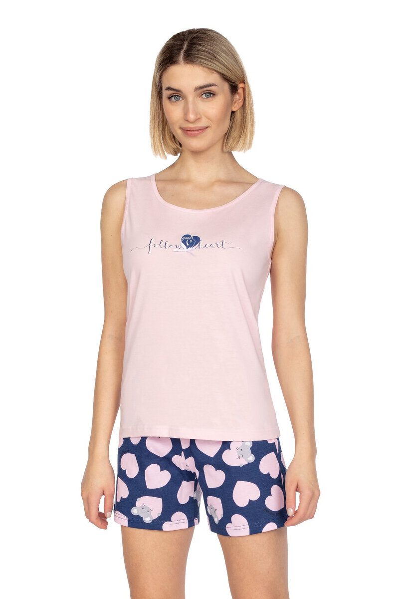 Kulatý výstřih Regina - Dámské bavlněné pyžamo s tričkem a vzorovanými šortkami, lehká melanž M i384_5556475