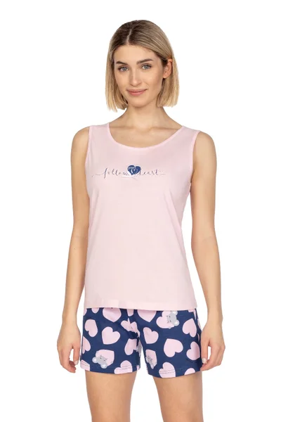 Kulatý výstřih Regina - Dámské bavlněné pyžamo s tričkem a vzorovanými šortkami