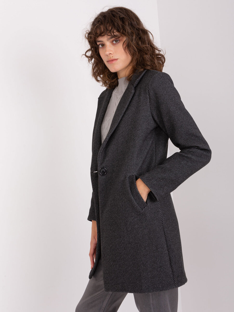 Černý dámský kabát OCH BELLA - Elegantní TW CZ BI, S i523_2016103479702