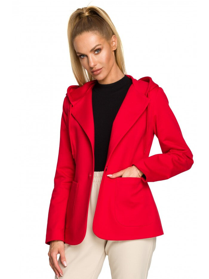 Dámská červená bunda s kapucí a jedním knoflíkem od značky Moe, EU XL i529_8790656332207751151