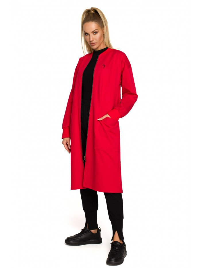 Dámská červená bunda s vysokým rozparkem a dlouhým zipem od značky Moe, EU XL i529_2022538918347459206