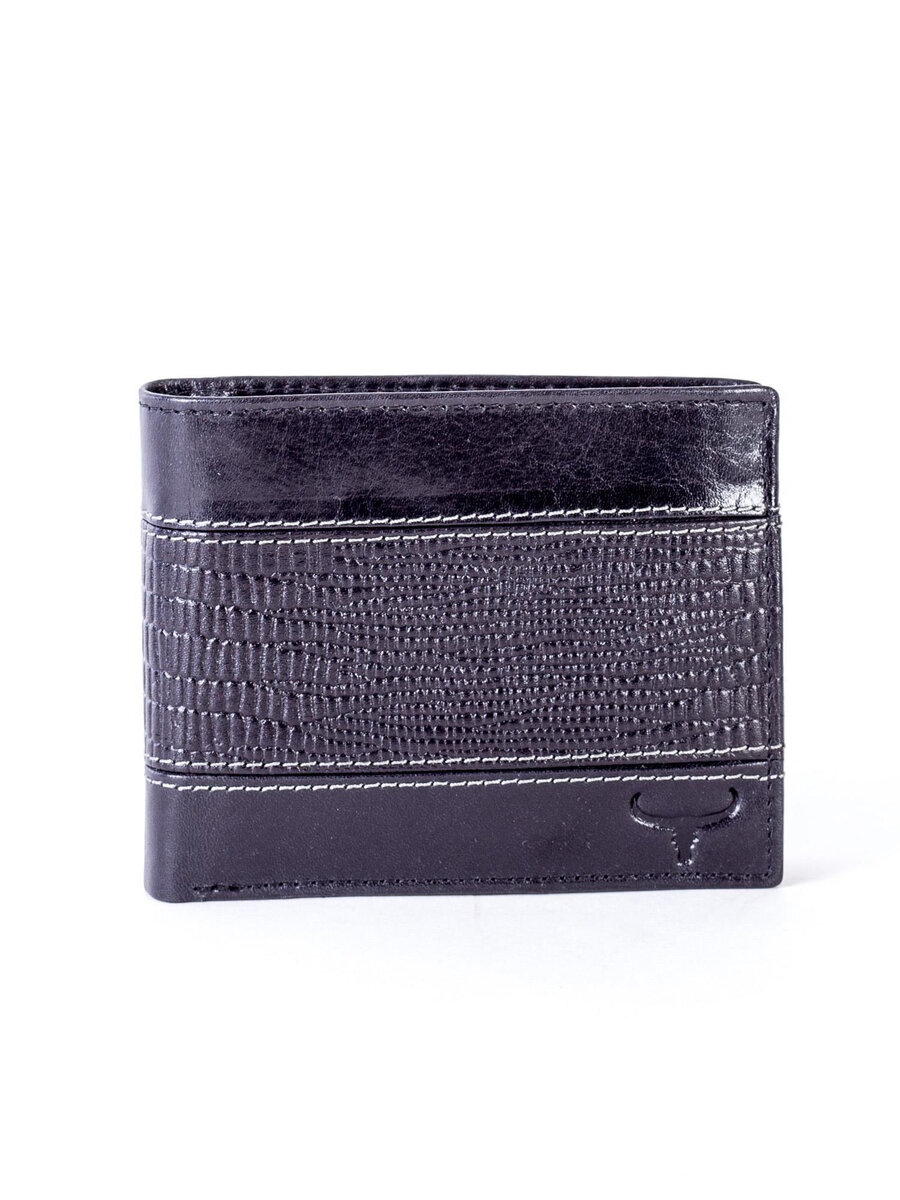 Pánská černá kožená peněženka s vodorovnou vyraženou vložkou FPrice, jedna velikost i523_2016101363836